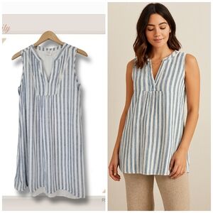 🌿SirenLily Women's Medium Blue White Horizontal Striped Fully Lined Tunic Dress